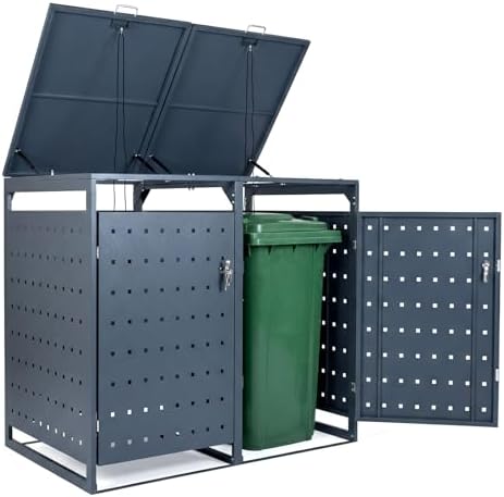 Goplus 44 Cu.Ft Outdoor Trash Can Storage, Garbage Can Hider Outdoor with 2 L...