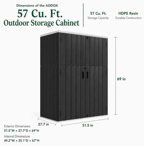 ADDOK 57 Cu.Ft Outdoor Storage Shed,Resin Storage Cabinet with Floor