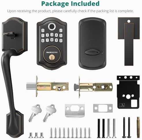 AkaGear DS10 Fingerprint Keypad Door Lock with Handle Set, Bronze