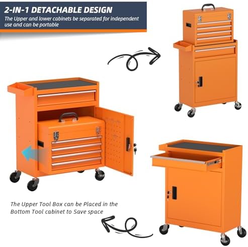 5-Drawer High Capacity Rolling Tool Chest, Removable Cabinet Storage Tool Box...