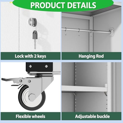 71" Tall Broom Closet Storage Cabinet with Hanging Rod for Cleaning Supp...