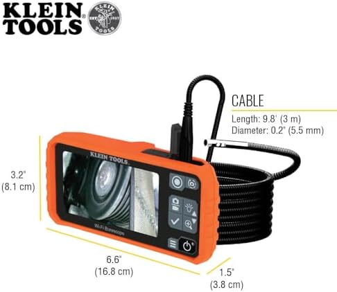 Klein Tools ET19 Wi-Fi Pro Borescope, 5.5 mm 9.8-Foot Armored Snake