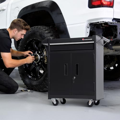 1 Drawer Tool Chest Heavy Duty Cart Steel Rolling Tool Box with Lockable Door...