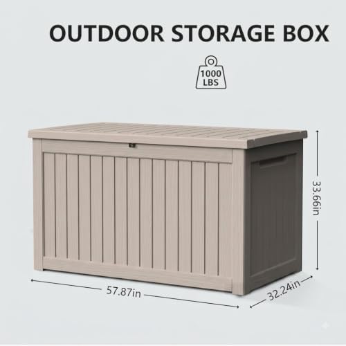 300 Gallon Outdoor Storage Box Waterproof Lockable Resin Deck Box Large, Pati...