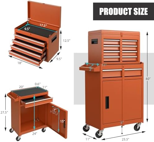 DREAMADE 5-Drawer Tool Chest Combo, Rolling Tool Cabinet w/Detachable Top Too...