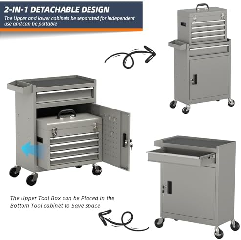 5-Drawer High Capacity Rolling Tool Box, Removable Cabinet Storage Tool Chest...