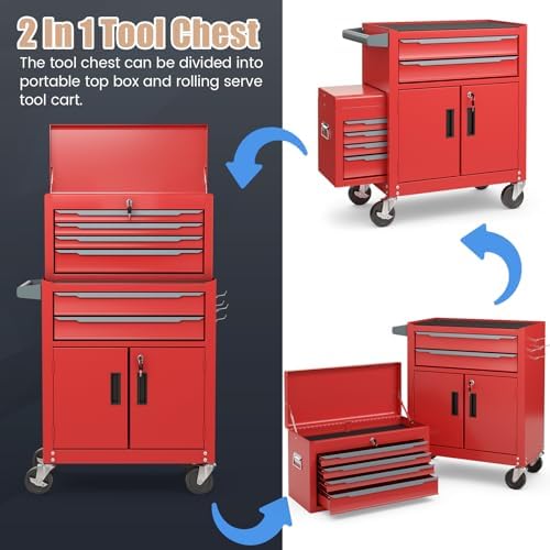 ERGOMASTER Large Rolling Tool-Chest with 6 Drawers Heavy Duty Tool-Cabinet on...