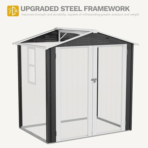 DWVO 6x4ft Metal Outdoor Storage Shed with Window, Lockable Tool Storage Shed...