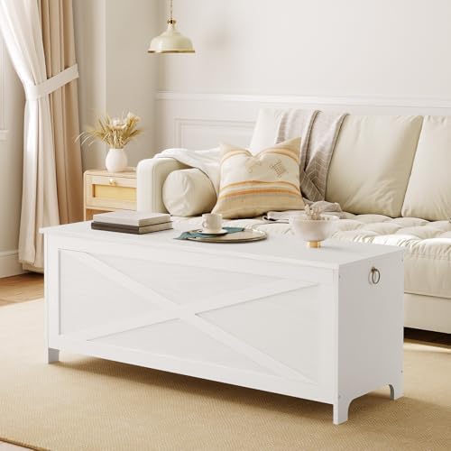 MAHANCRIS 47.2" Storage Chest with Lid, Storage Bench with Safety Hinges