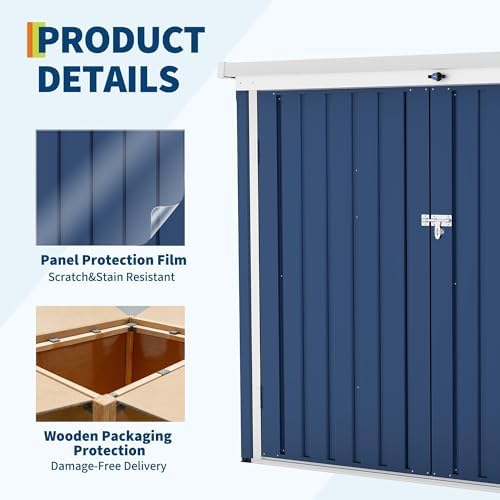 Outdoor Trash Can Storage Box with Lock Latch & Sloped Roof, Outdoor Stor...