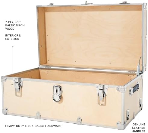 Rhino Naked Large Trunk, Camp Footlocker, Wood Storage Chest with Wheels
