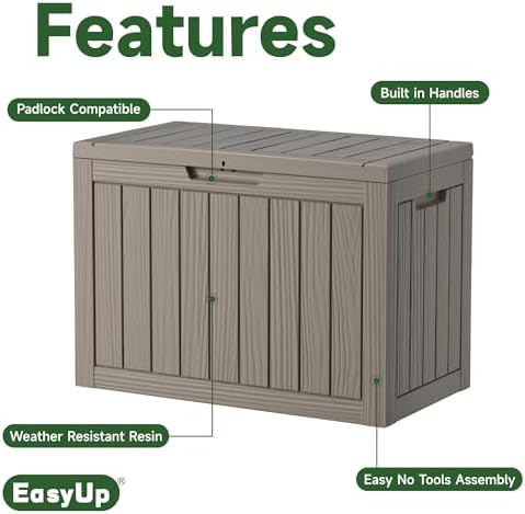 EasyUp 45 Gallon Waterproof Outdoor Storage Box UV Resistant Deck Box