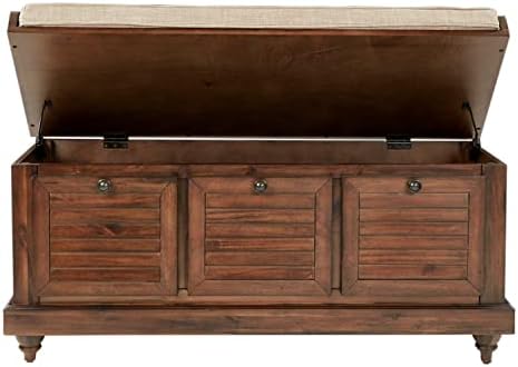 OSP Home Furnishings Dover Coastal Lift-Top Storage Bench with Shutter Face S...