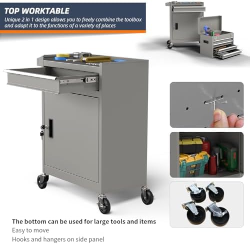 5-Drawer High Capacity Rolling Tool Box, Removable Cabinet Storage Tool Chest...
