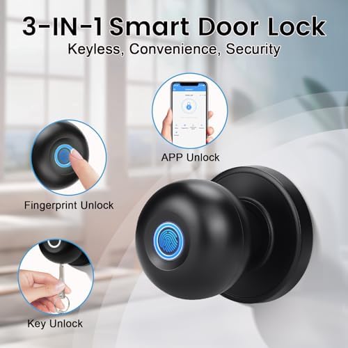 KNOBWELL Fingerprint Door Lock, Smart Door Knob, Keyless Entry Door Lock with...