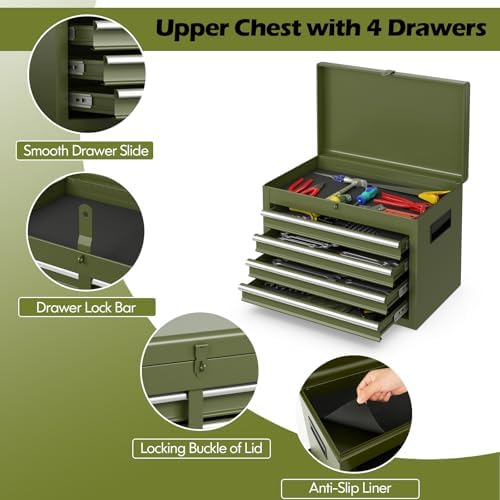 IRONMAX 2-in-1 Detachable Rolling Metal Tool Chest, 5 Drawers, Olive Green
