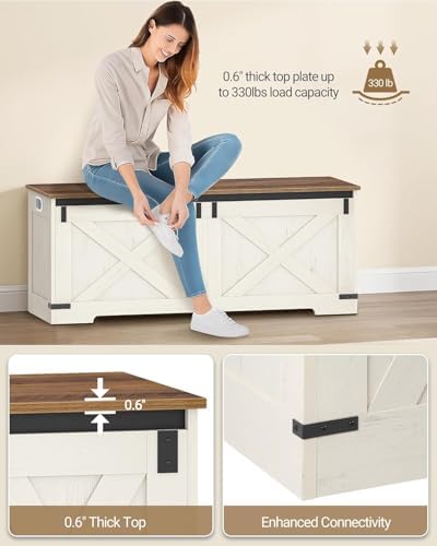 Hzuaneri 47" Farmhouse Storage Chest and Bench | 59 Gal | 330lb Seat