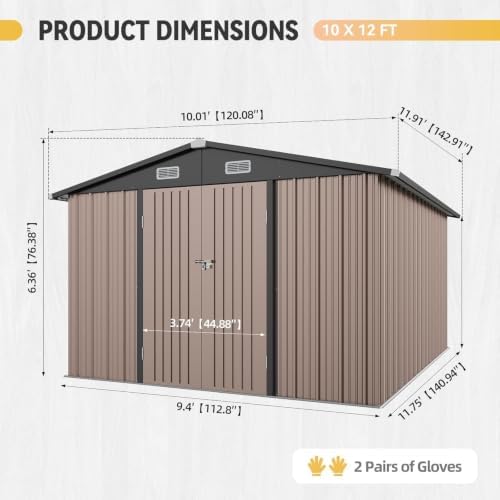 Aoxun 10x12FT Shed with Floor Galvanized Steel Outdoor Storage Shed (Brown)