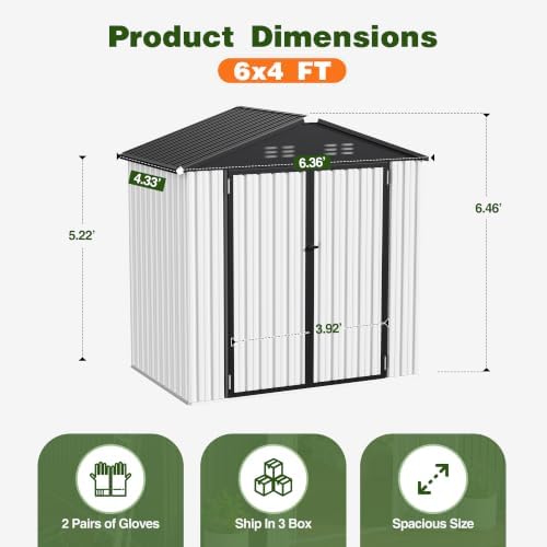 6 x 4 FT Outdoor Storage Shed, Waterproof Metal Garden Tool Shed with Gable S...