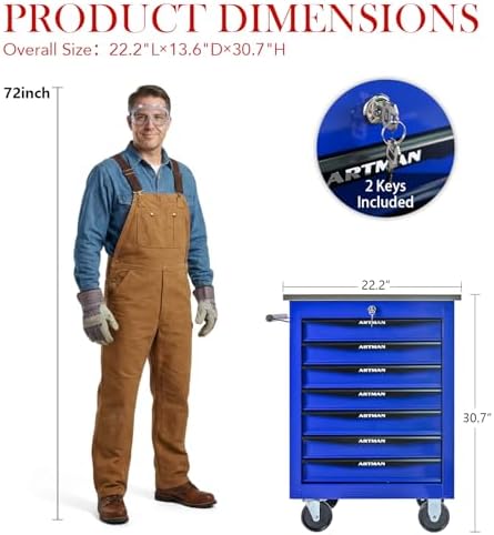 7-Drawer Rolling Tool Chest with Stainless Steel Countertop,Tool Chest with S...