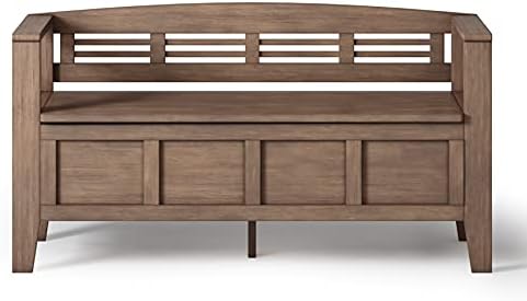 SIMPLIHOME Adams 48" Wide Solid Wood Storage Bench in Natural Brown