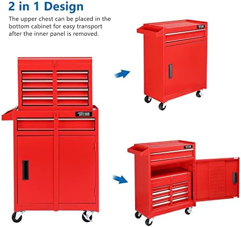TUFFIOM 5-Drawer Rolling Tool Chest, Tool Storage Cabinet w/Drawers, Lockable...