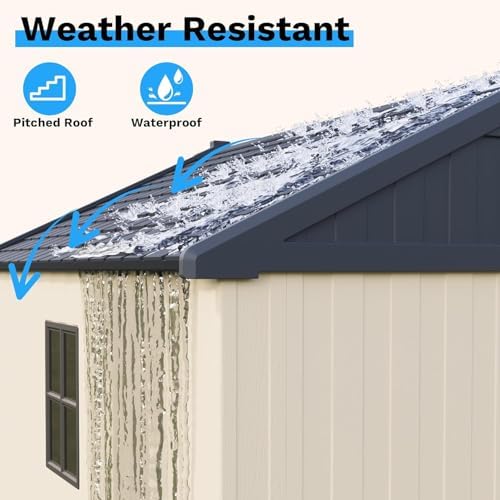 Devoko 8 x 12 FT Resin Outdoor Storage Shed with Floor, Large Plastic Sheds