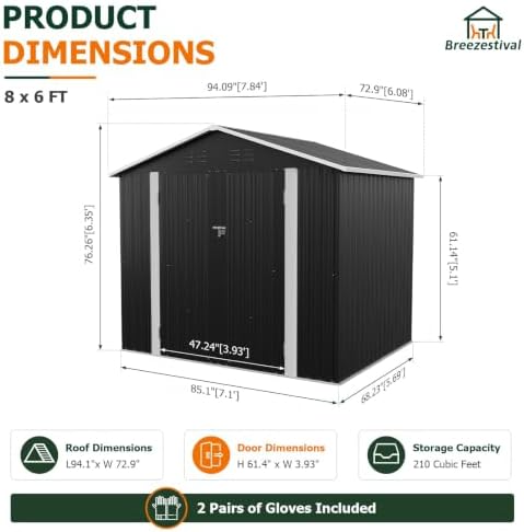 8x6FT Outdoor Storage Shed with Floor Black