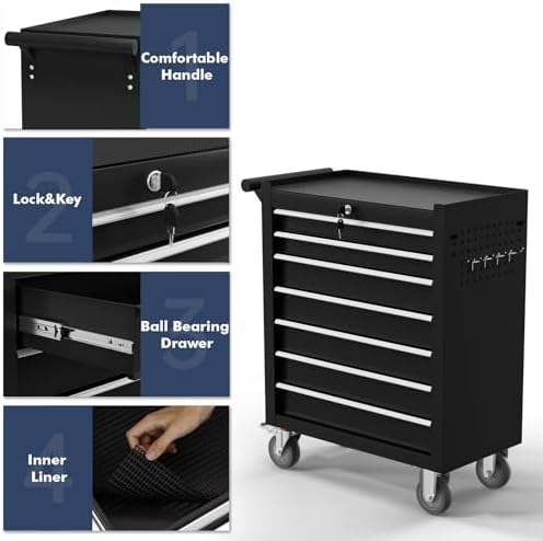 7-Drawer Tool Chest,Rolling Tool Cart with Wheels,High Capacity Tool Cabinet ...