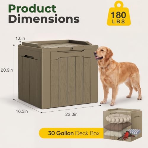 Flamaker Deck Box 31 Gallon Waterproof Resin Small Storage Box with Lid