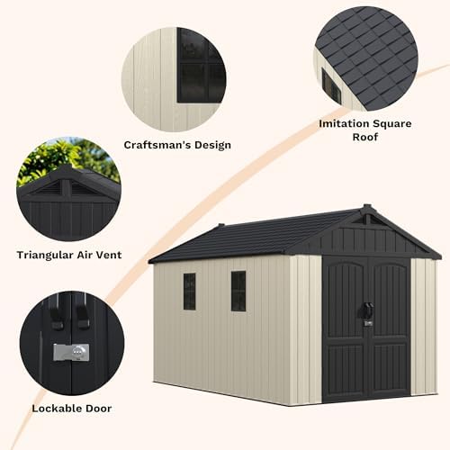 Devoko 8 x 12 FT Resin Outdoor Storage Shed with Floor, Large Plastic Sheds