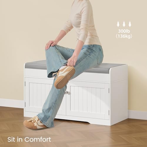 usikey Shoe Bench with Lift Top Storage, Entryway Bench with Padded Seat Cush...