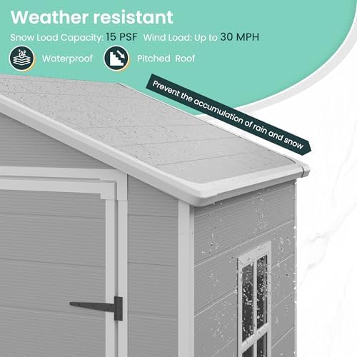UDPATIO Outdoor Resin Storage Shed 6x4 FT Weatherproof with Floor, Grey