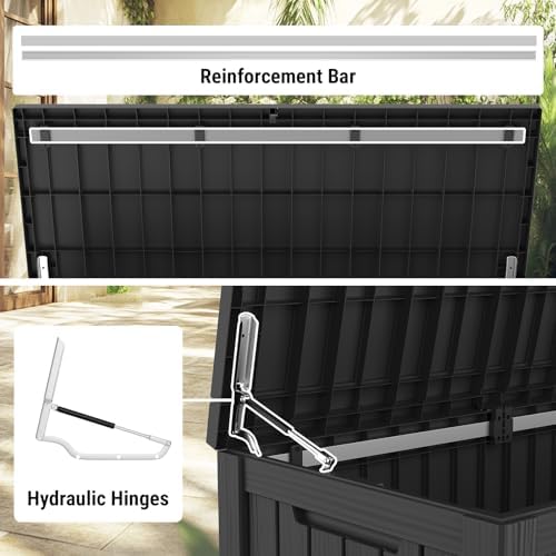 Mars Villa 180 Gallon Deck Box, Outdoor Storage Box, Outside Bin, Black