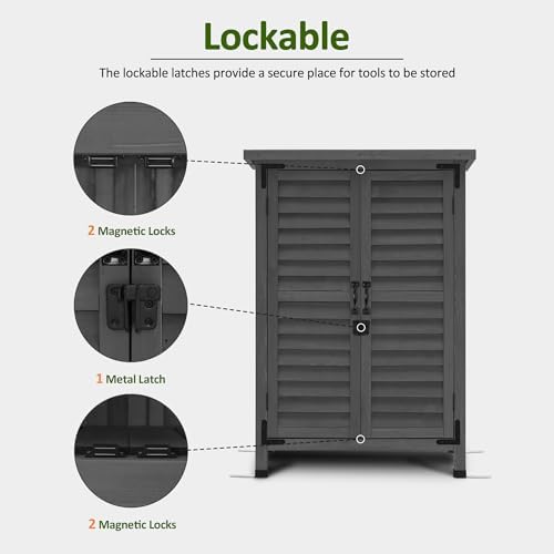 MCombo Small Outdoor Storage Cabinet, Wood Shed with Shelf 0985 (Gray)