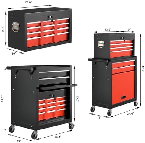 8-Drawer High Capacity Rolling Tool Chest, Removable Cabinet Storage Tool Box...