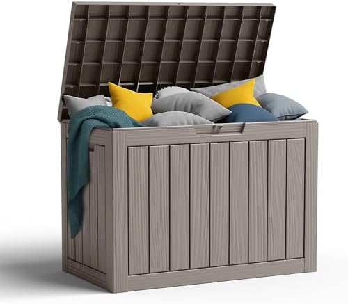 PatioZen 45 Gallon Resin Deck Box,Waterproof Outside Storage Boxes, Patio Out...