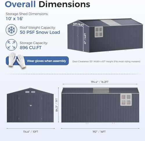 K Knowbody 10x16 FT Metal Storage Shed, 20-Gauge Frame with Double Doors