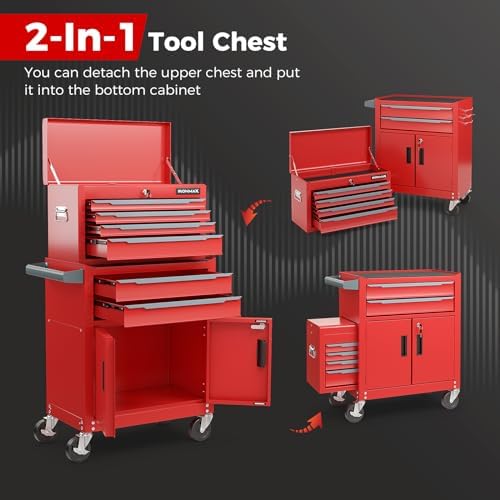 Goplus Tool Chest, 6 Drawers Extra Large Rolling Too Storage Cabinet with 4” ...
