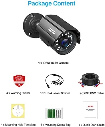 ZOSI 4PK 1920TVL 1080P Security Camera 3.6mm Lens 2MP CCTV Camera Home Securi...