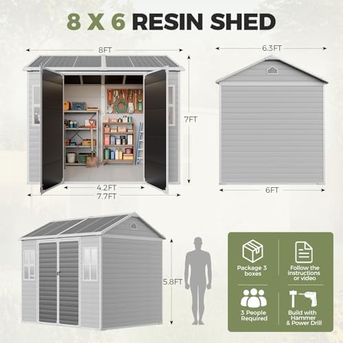 Restland 8x6 FT Resin Storage Shed with Floor & Windows