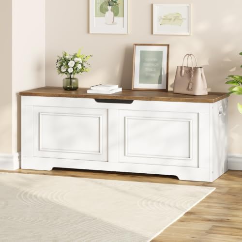 CHOEZON Storage Bench, 47.2" Large Wooden Storage Chest with Safety Hinge