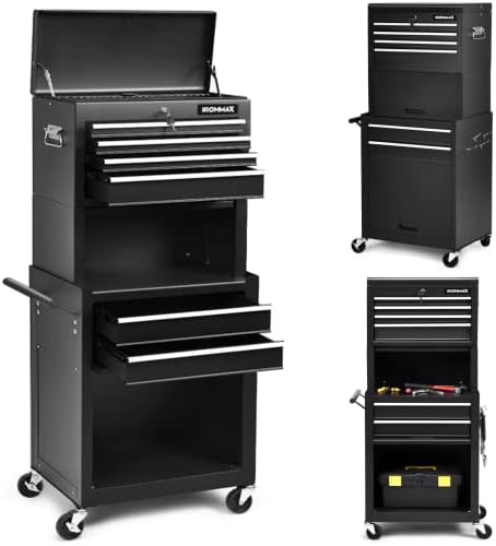 ERGOMASTER Rolling Tool Chest - Removable Top Box Large Bottom Cabinet with C...