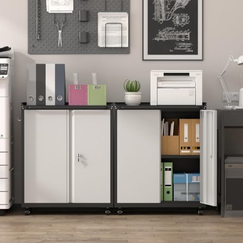 32''H Metal Garage Storage Cabinet with Wheels, Tool Storage Cabinets...