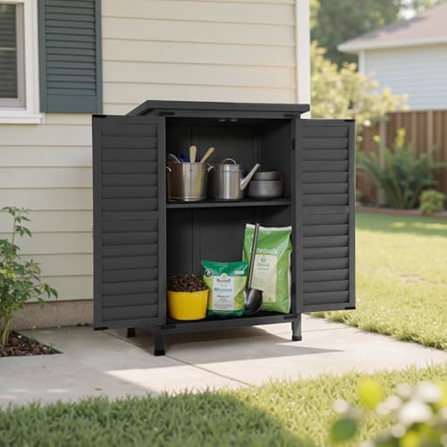 MCombo Small Outdoor Storage Cabinet, Wood Shed with Shelf 0985 (Gray)