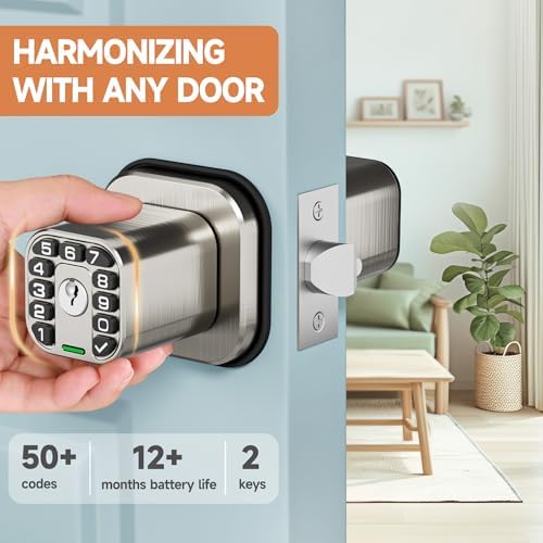 Richelock Square Door Knob with Keypad, Keylees Entry Door Lock with Cylinder...
