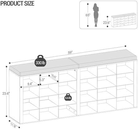 Hzuaneri Shoe Storage Bench with Cushion, Storage Bench with 24 Cubbies
