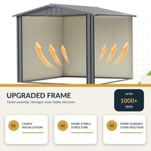 8x8 FT Outdoor Metal Storage Shed with Lockable Doors and Upgraded Frame,Gard...