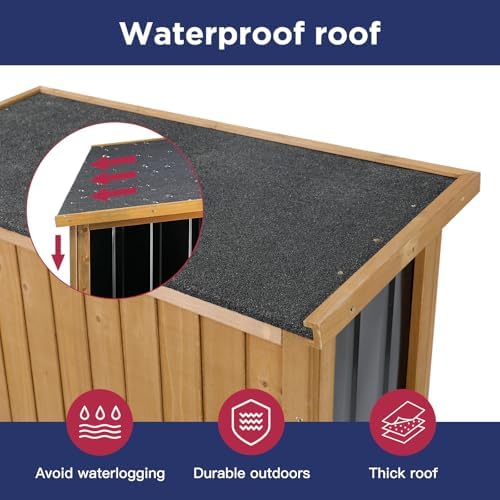 Wood & Metal Outdoor Storage Cabinet with Waterproof Roof, Garden Tool Sh...