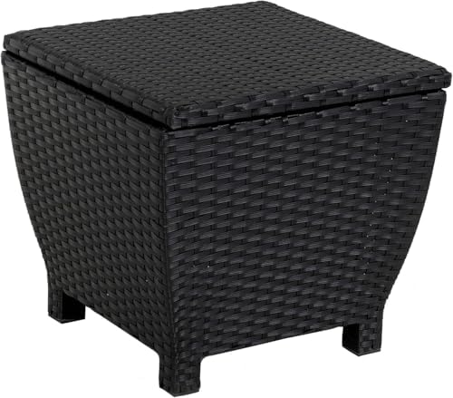 Sundale Black Wicker Storage Box, 13 Gallon Outdoor Deck Bin with Lid